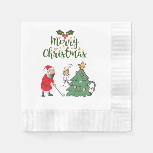Weihnachtsmann mit Golfball Frohe Weihnachtsgolfer Serviette (Vorderseite)