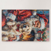 Weihnachtsmann mit Great Pyrenees Weihnachtskunst Puzzle (Horizontal)