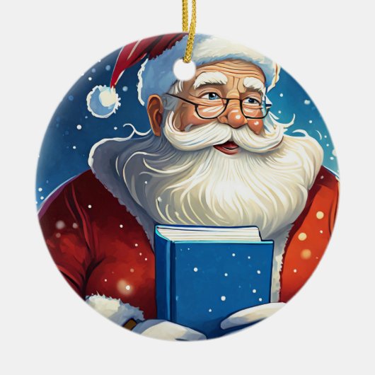 Weihnachtsmann mit großem Buch Weihnachten Keramik Ornament (Vorne)