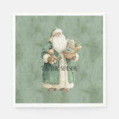 Weihnachtsmann mit grünem Mantel Weihnachtsgeschen Serviette (Vorderseite)