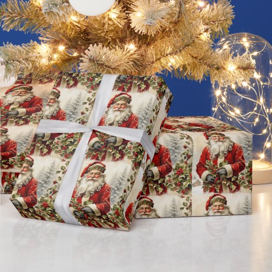 Weihnachtsmann mit Holly Berry Geschenkpapier (Feiertage)