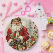 Weihnachtsmann mit Holly Berry Pappteller (Party)