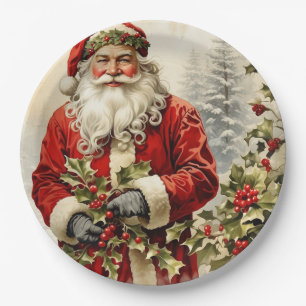 Weihnachtsmann mit Holly Berry Pappteller