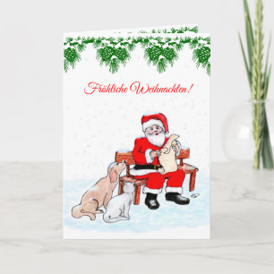Weihnachtsmann mit Hund und Katze auf Deutsch Feiertagskarte