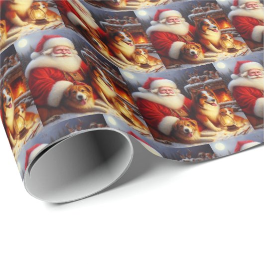 Weihnachtsmann mit Hunden 1 Geschenkpapier (Rolleneckpunkt)