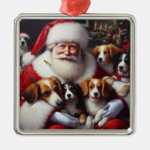 Weihnachtsmann mit Hunden 2 Ornament Aus Metall