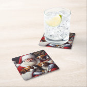 Weihnachtsmann mit Hunden 2 Rechteckiger Pappuntersetzer (Vor Ort)