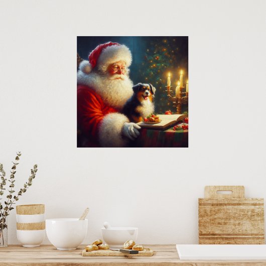 Weihnachtsmann mit Hunden 5 Poster (Küche)