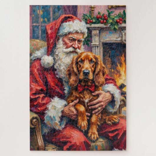 Weihnachtsmann mit Irisch Rotem Setter Weihnachtsk Puzzle (Vertikal)