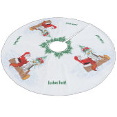 Weihnachtsmann mit Kaninchen Fox und Eichhörnchen Fleece Weihnachtsbaumdecke (Schrägansicht)