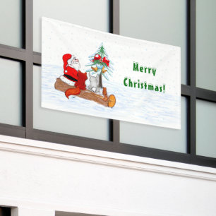 Weihnachtsmann mit Kaninchen Fuchs und Eichhörnche Banner