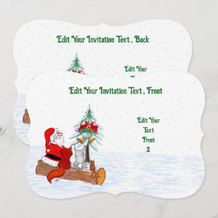 Weihnachtsmann mit Kaninchen Fuchs und Eichhörnche Einladung