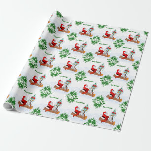 Weihnachtsmann mit Kaninchen Fuchs und Eichhörnche Geschenkpapier
