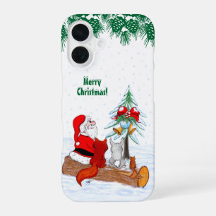 Weihnachtsmann mit Kaninchen Fuchs und Eichhörnche iPhone 16 Hülle