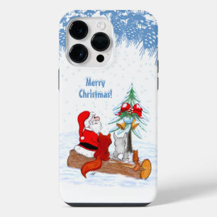 Weihnachtsmann mit Kaninchen Fuchs und Eichhörnche iPhone 14 Pro Max Hülle