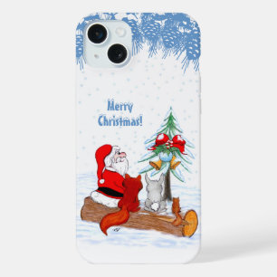 Weihnachtsmann mit Kaninchen Fuchs und Eichhörnche iPhone 15 Plus Hülle