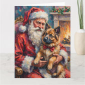 Weihnachtsmann mit Keeshond-Weihnachtskunst Karte (Vorderseite)