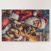 Weihnachtsmann mit Keeshond-Weihnachtskunst Puzzle (Horizontal)