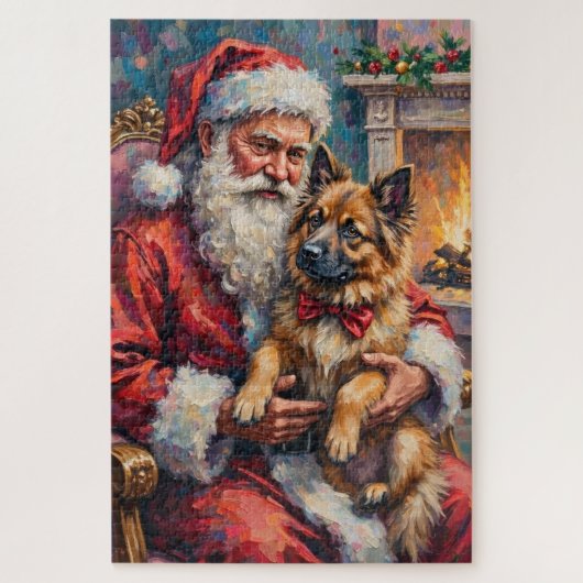 Weihnachtsmann mit Keeshond-Weihnachtskunst Puzzle (Vertikal)