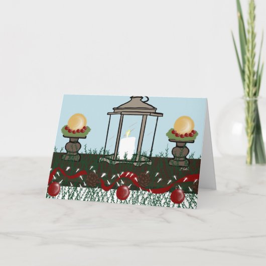 Weihnachtsmann mit Kerze, Pinecones, Ornamente Karte (Vorderseite)