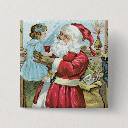 Weihnachtsmann mit Kind im Vintage-Stil Button (Vorderseite)