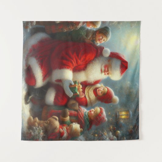 Weihnachtsmann mit Kindern 2 Wandteppich (Vorderseite (Horizontal))