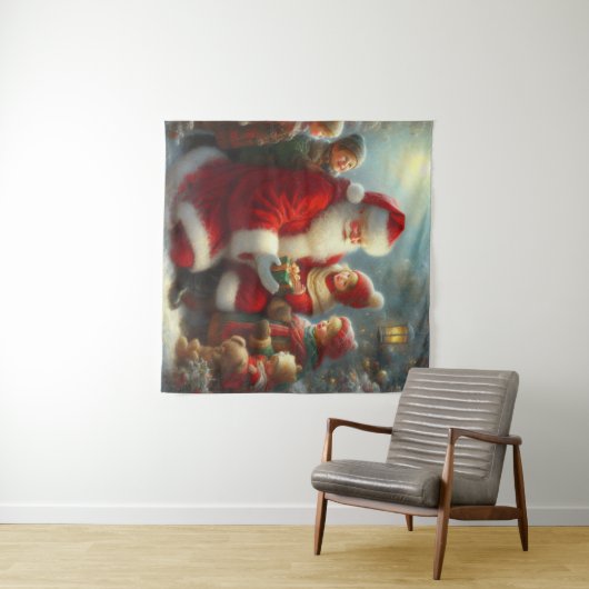 Weihnachtsmann mit Kindern 2 Wandteppich (Beispiel (Horizontal))