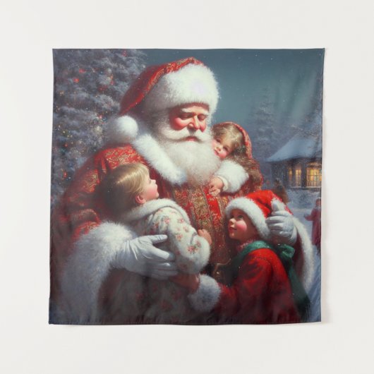 Weihnachtsmann mit Kindern 4 Wandteppich (Vorderseite)