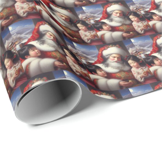 Weihnachtsmann mit Kindern 5 Geschenkpapier (Rolleneckpunkt)