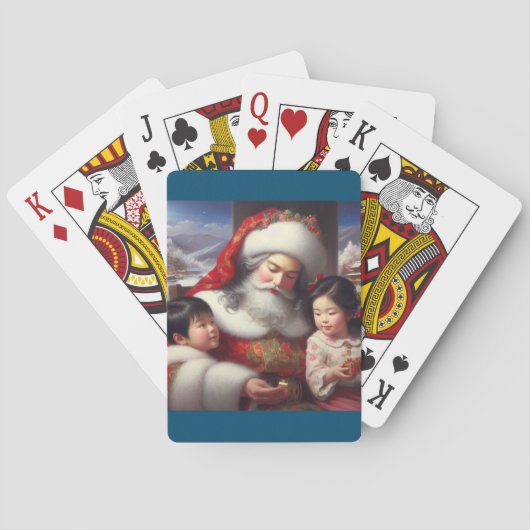 Weihnachtsmann mit Kindern 5 Spielkarten (Rückseite)