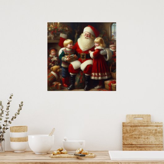 Weihnachtsmann mit Kindern 6 Poster (Küche)