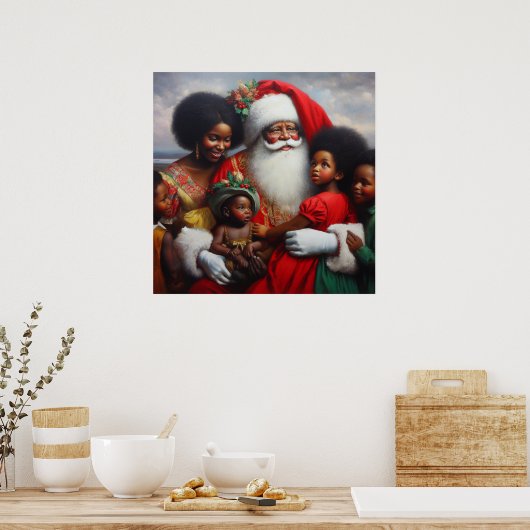 Weihnachtsmann mit Kindern 7 Poster (Küche)