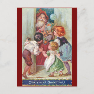 Weihnachtsmann mit Kindern auf Vintage-Feiertags-P Feiertagspostkarte