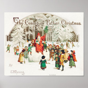Weihnachtsmann mit Kindern Illustration Feiertag Poster