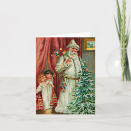 Weihnachtsmann mit Kindern im Vintage-Stil Feiertagskarte