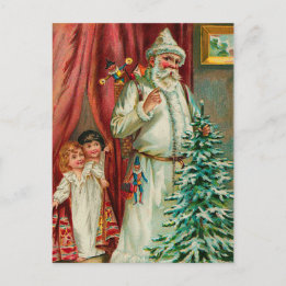 Weihnachtsmann mit Kindern im Vintage-Stil Feiertagspostkarte