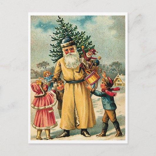 Weihnachtsmann mit Kindern und Weihnachtsbaum, Vin Postkarte (Vorderseite)