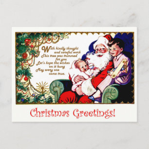 Weihnachtsmann mit Kindern, vintage Weihnachtsgruß Postkarte