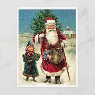 Weihnachtsmann mit kleinem Mädchen, Frohe Weihnach Postkarte