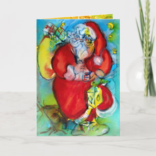 WEIHNACHTSMANN MIT LATERNE IN DER WEIHNACHTSNACHT FEIERTAGSKARTE