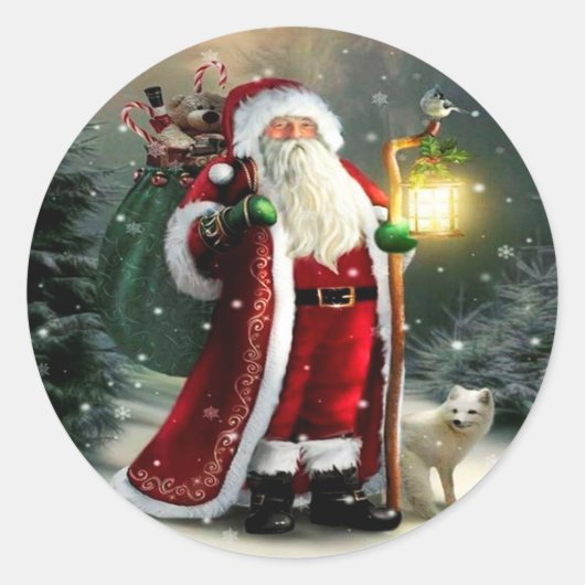 Weihnachtsmann mit Laterne Rund Aufkleber (Vorderseite)