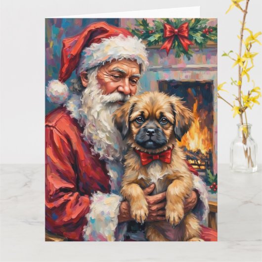 Weihnachtsmann mit Lhasa Apso Weihnachtskunst Karte (Gelbe Blume)