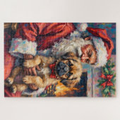 Weihnachtsmann mit Lhasa Apso Weihnachtskunst Puzzle (Horizontal)