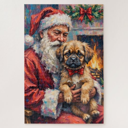 Weihnachtsmann mit Lhasa Apso Weihnachtskunst Puzzle (Vertikal)