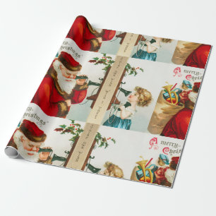 Weihnachtsmann mit Mädchen im Vintage-Stil Geschenkpapier