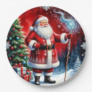 Weihnachtsmann mit magischem Stab Pappteller