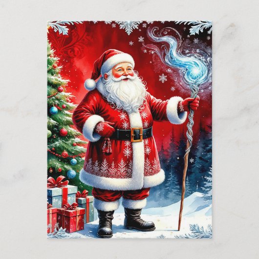 Weihnachtsmann mit magischem Stab Postkarte (Vorderseite)