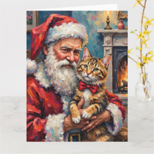 Weihnachtsmann mit Maine Coon Katze Weihnachtskuns Karte