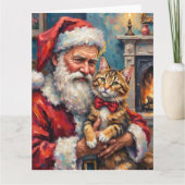 Weihnachtsmann mit Maine Coon Katze Weihnachtskuns Karte (Vorderseite)