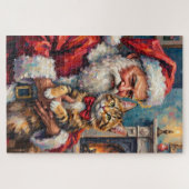 Weihnachtsmann mit Maine Coon Katze Weihnachtskuns Puzzle (Horizontal)